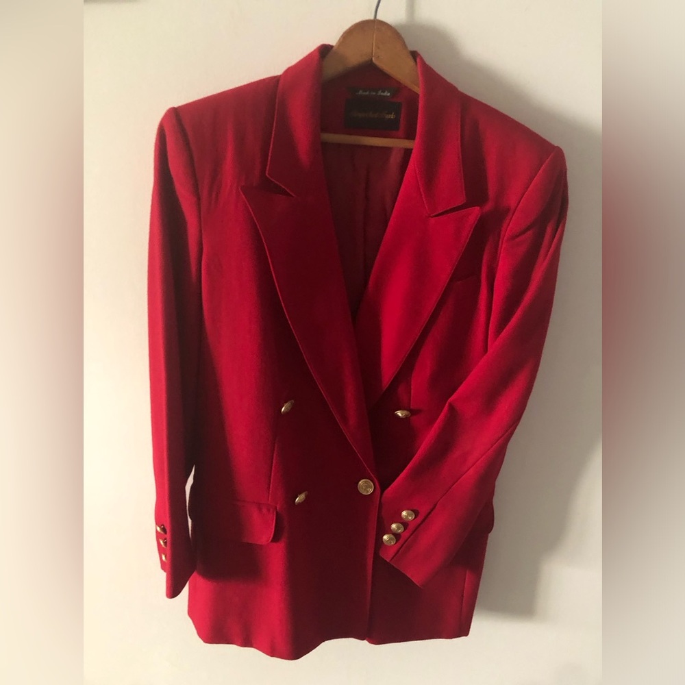 Vtg Giorgio Sant’Angelo 100%Wool Red Double Breasted Blazer Size 8